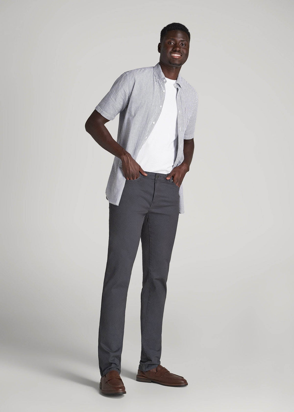 Dylan Slim Fit Five-Pocket Pants For Tall Men in Iron Grey