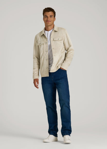 True Touch Suede Trucker Jacket for Tall Men in Overcast