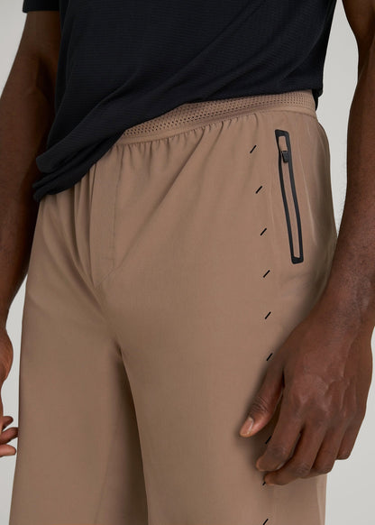 Featherweight Perforated Training Shorts for Tall Men in Dark Sand