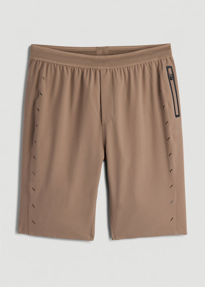 Featherweight Perforated Training Shorts for Tall Men in Dark Sand