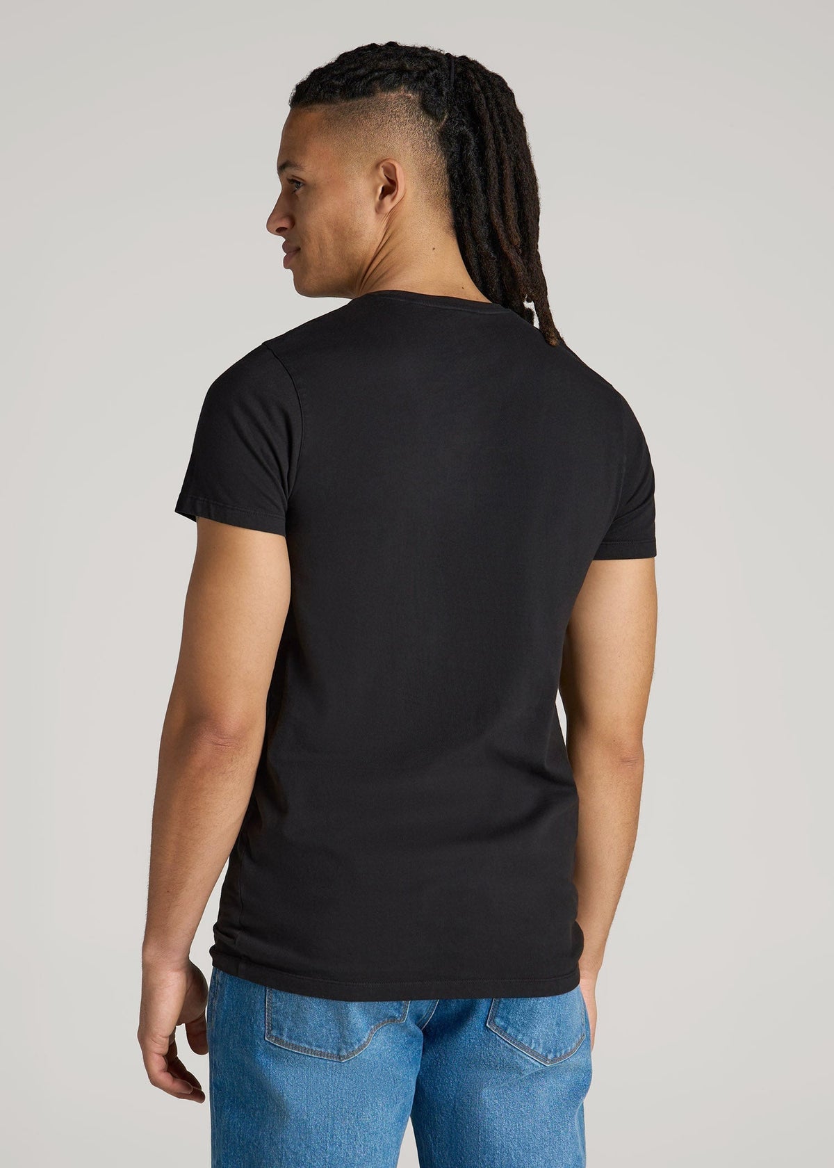 Modern Fit Garment Dyed Cotton T-Shirt for Tall Men in Black