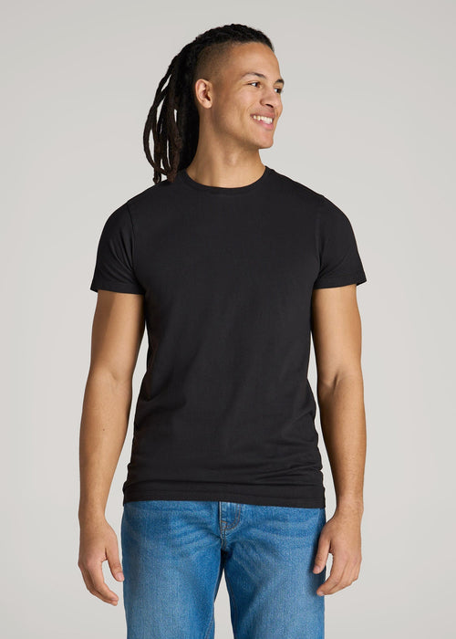 Modern Fit Garment Dyed Cotton T-Shirt for Tall Men in Black