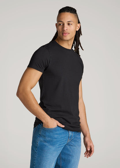 Modern Fit Garment Dyed Cotton T-Shirt for Tall Men in Black