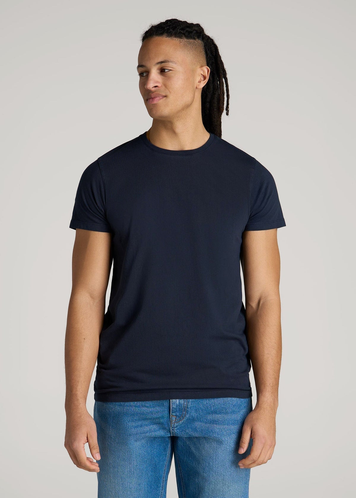 Modern Fit Garment Dyed Cotton T-Shirt for Tall Men in Evening Blue