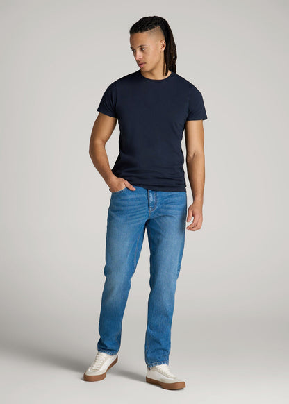 Modern Fit Garment Dyed Cotton T-Shirt for Tall Men in Evening Blue