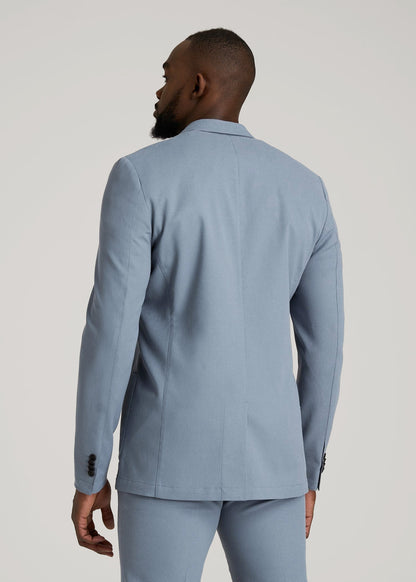 Textured Garment Washed Stretch Cotton Blazer for Tall Men in Chambray