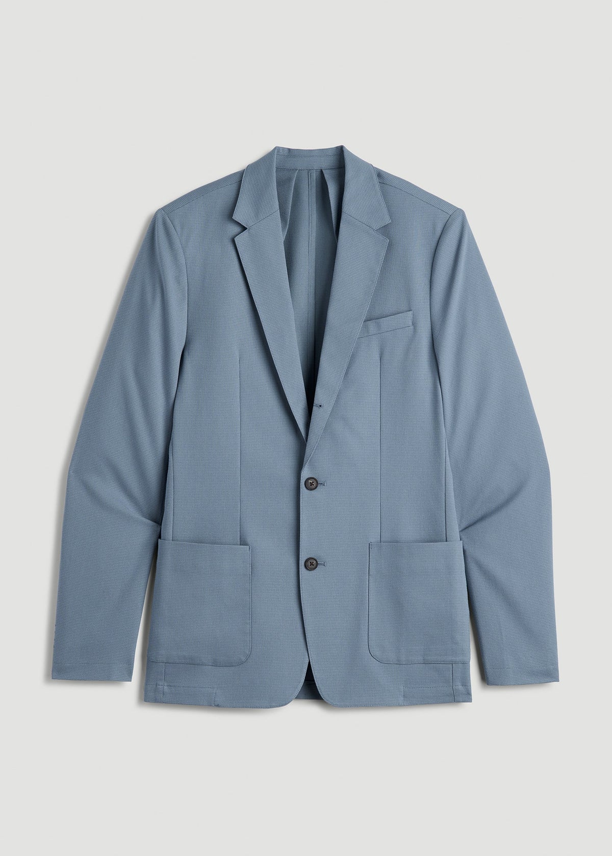 Textured Garment Washed Stretch Cotton Blazer for Tall Men in Chambray