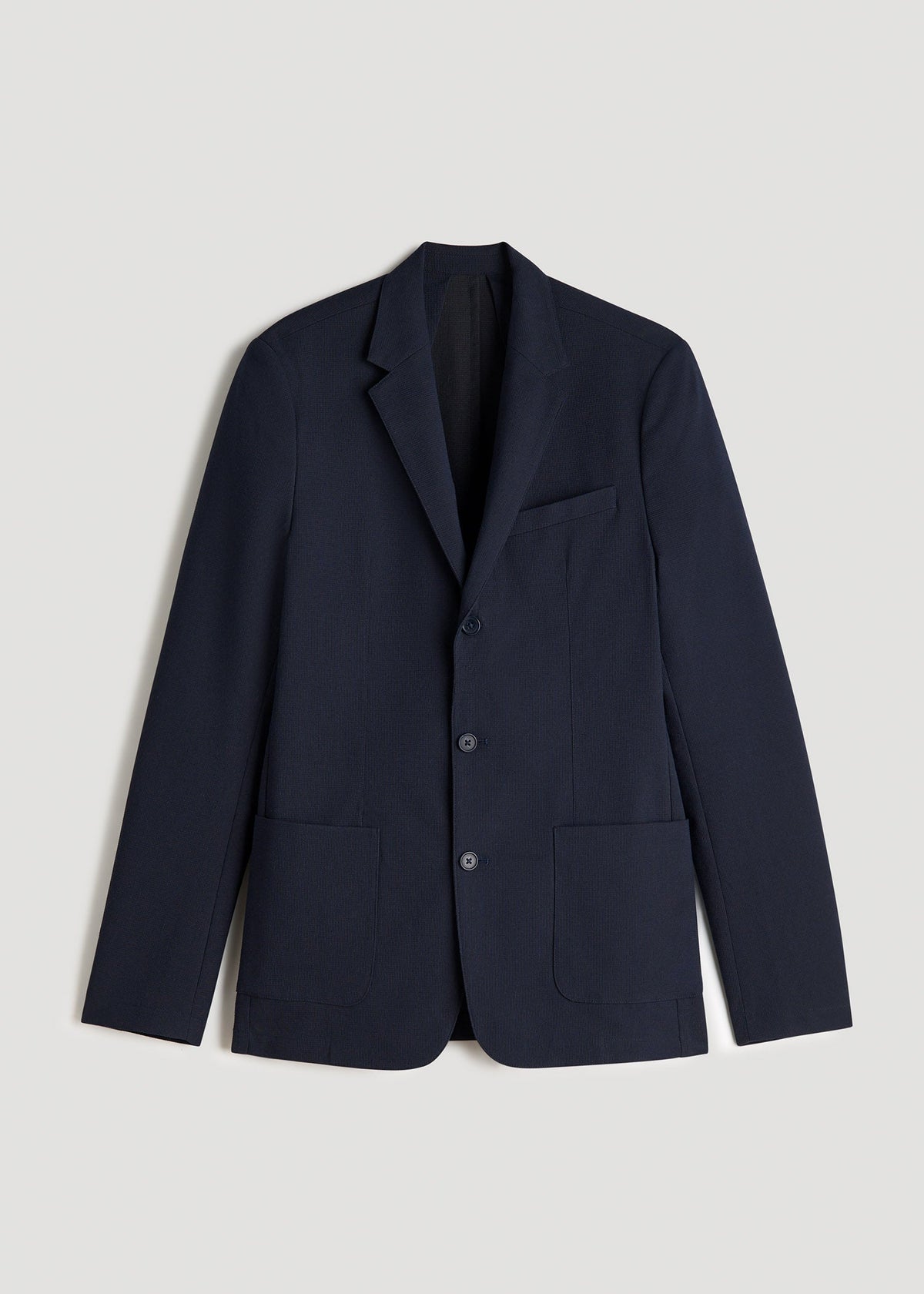 Textured Garment Washed Stretch Cotton Blazer for Tall Men in Evening Blue