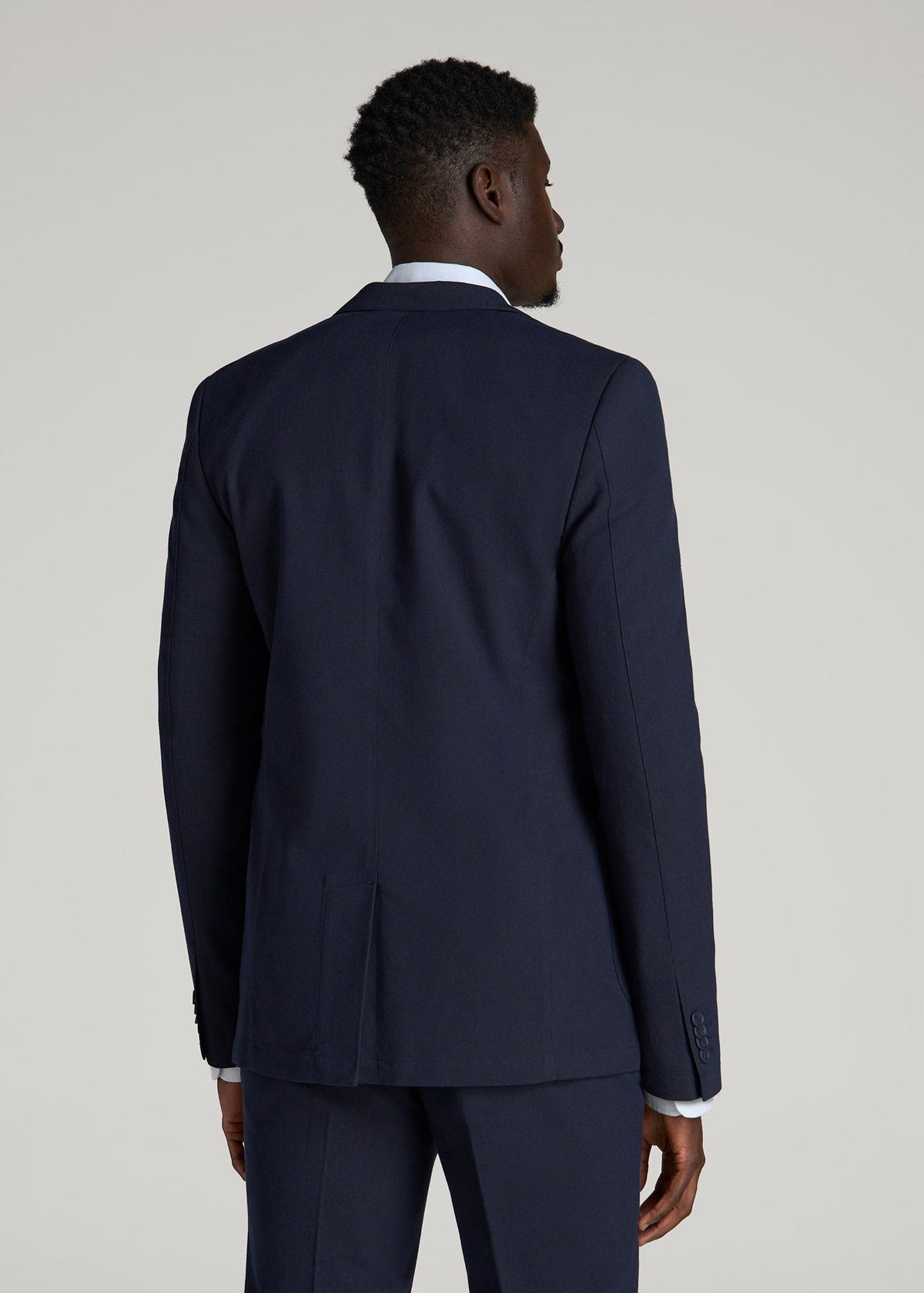 Textured Garment Washed Stretch Cotton Blazer for Tall Men in Evening Blue