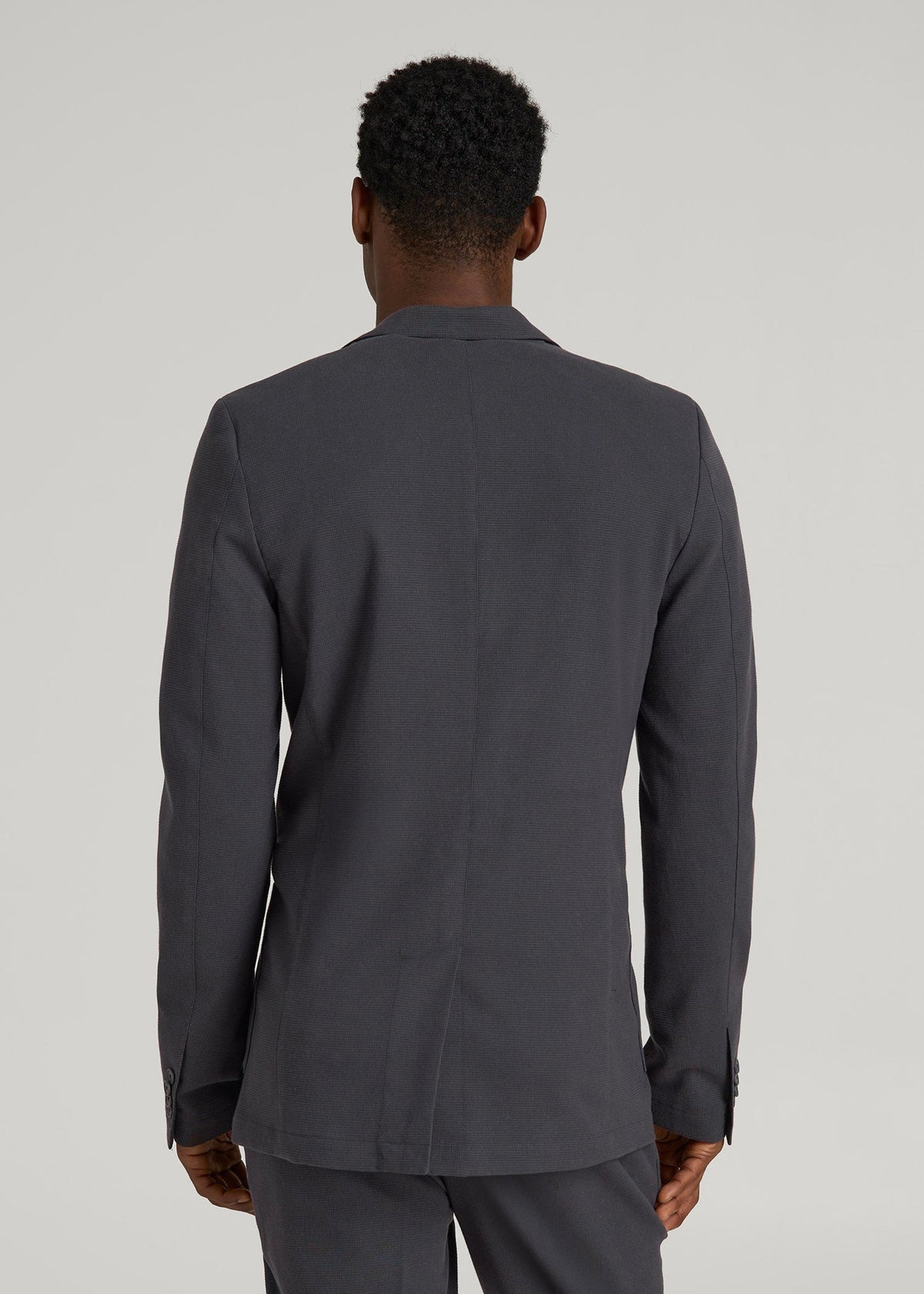 Textured Garment Washed Stretch Cotton Blazer for Tall Men in Iron Grey