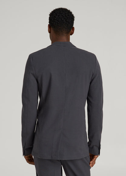 Textured Garment Washed Stretch Cotton Blazer for Tall Men in Iron Grey
