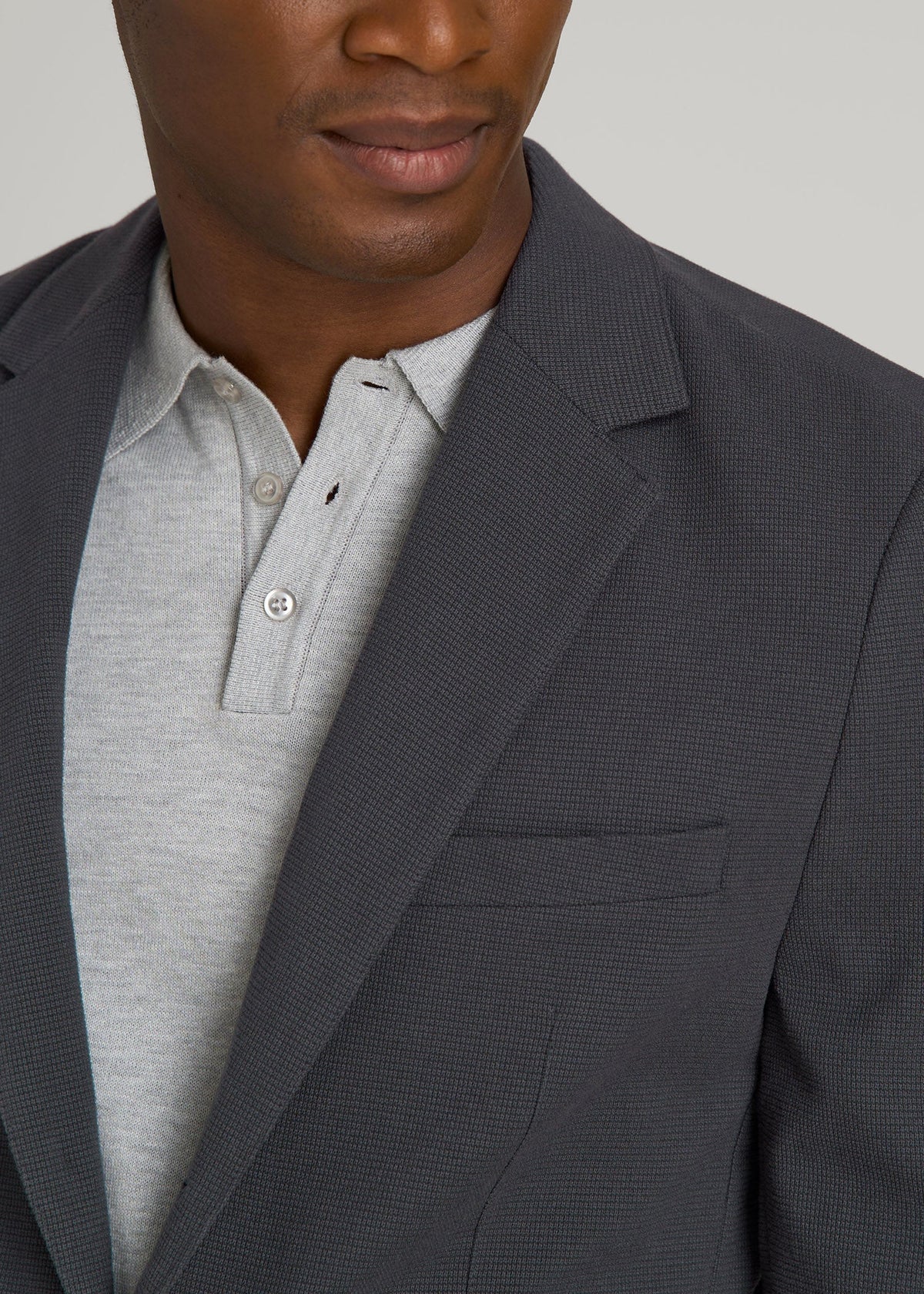 Textured Garment Washed Stretch Cotton Blazer for Tall Men in Iron Grey
