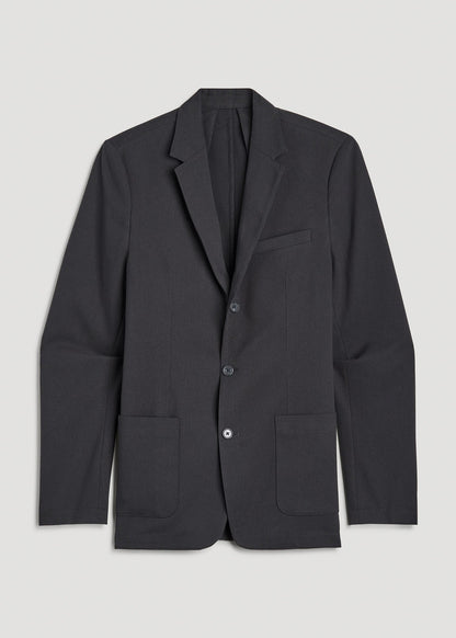 Textured Garment Washed Stretch Cotton Blazer for Tall Men in Iron Grey