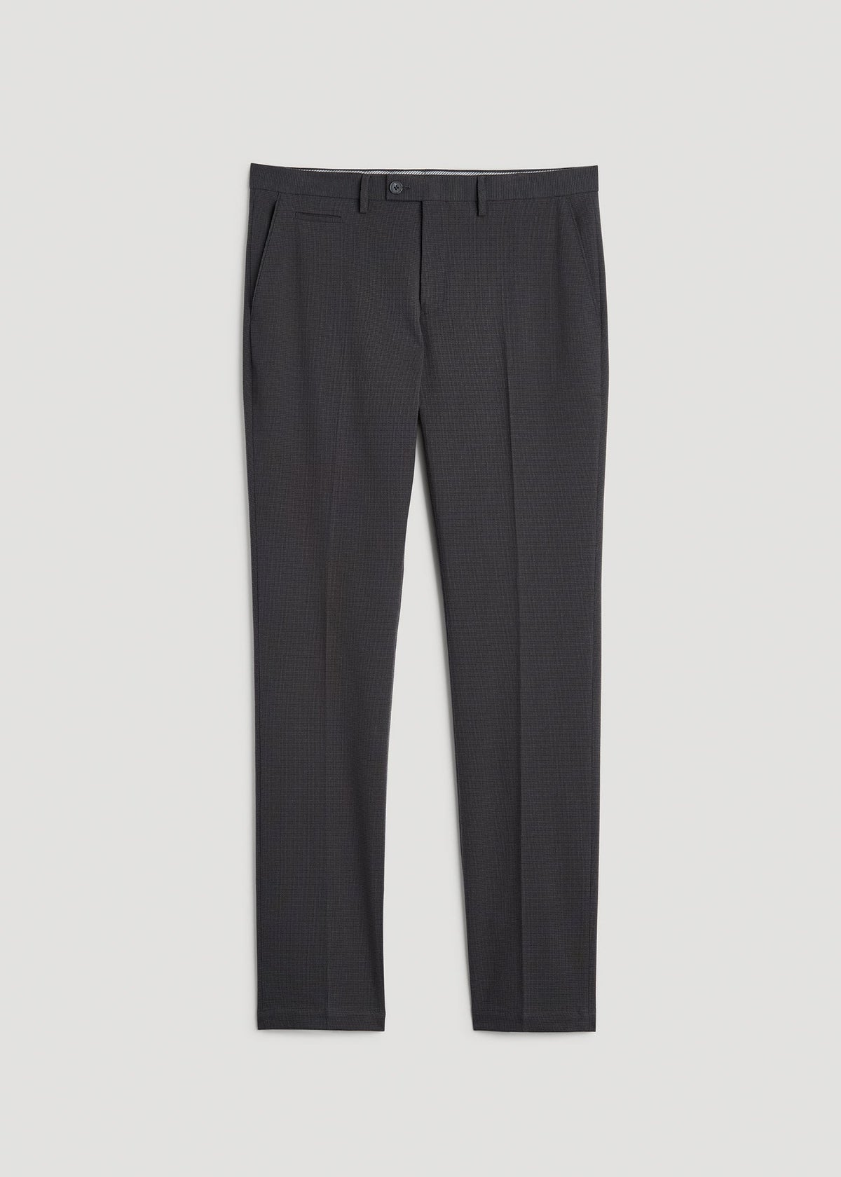 Textured Garment Washed Stretch Cotton Suit Pants for Tall Men in Iron Grey