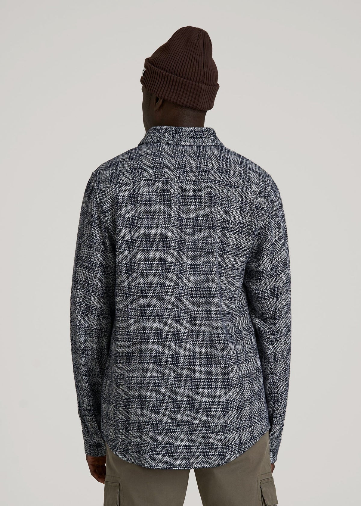 Lightweight Woven Overshirt for Tall Men in Navy Textured Grid