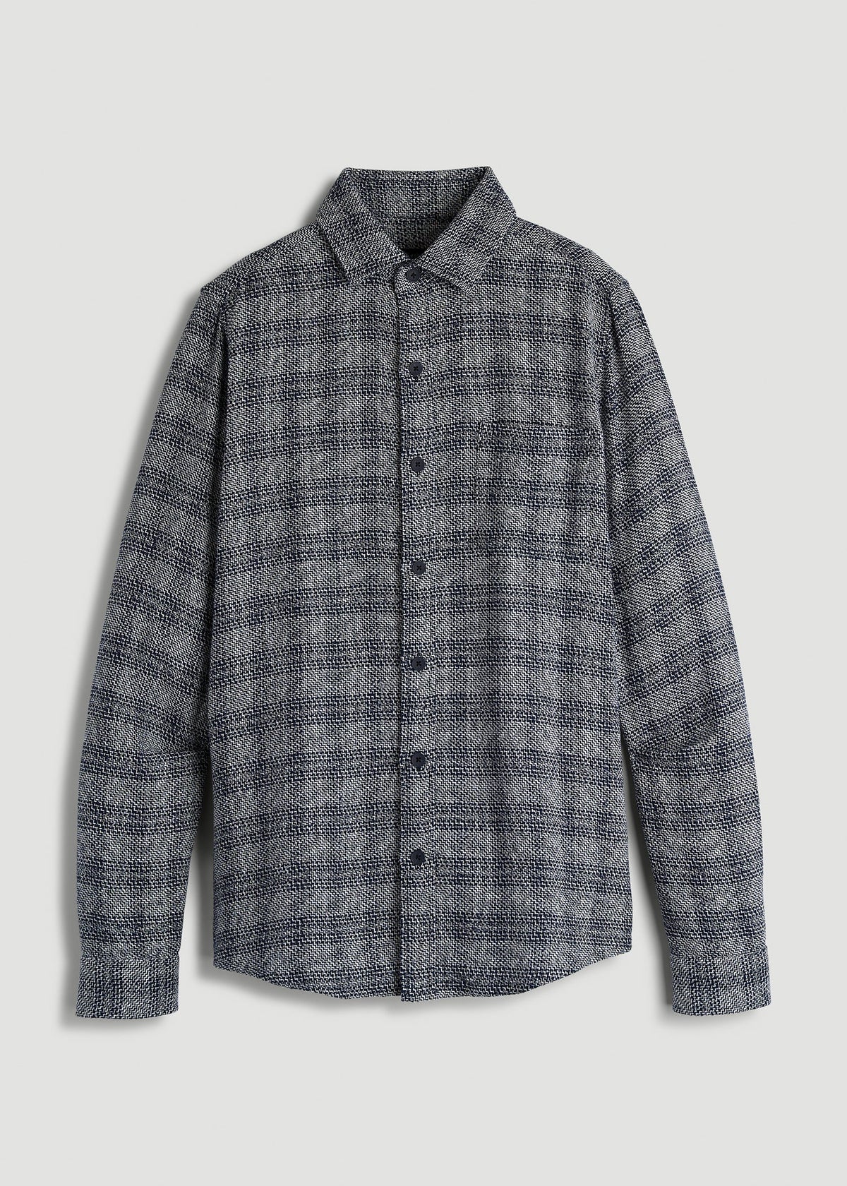 Lightweight Woven Overshirt for Tall Men in Navy Textured Grid