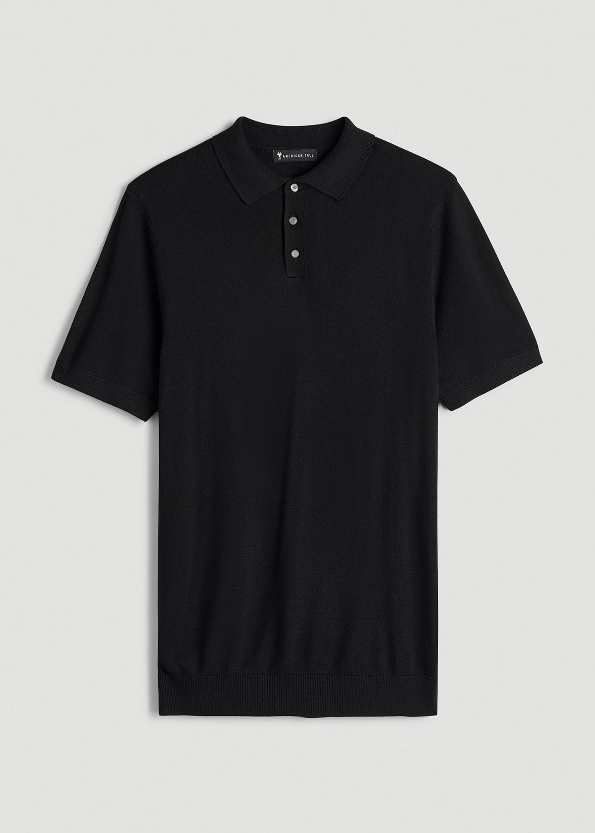Linen Blend Knit Polo for Tall Men in Black