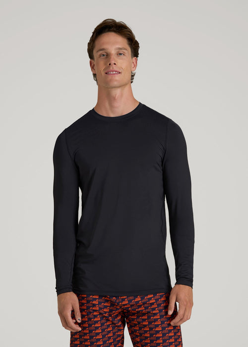 Long Sleeve UPF 50 Rash Guard for Tall Men in Black