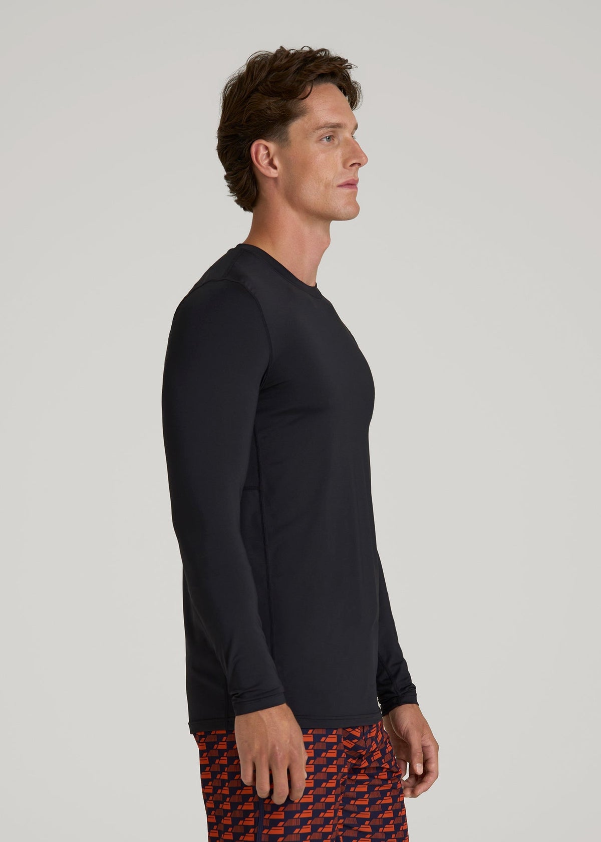 Long Sleeve UPF 50 Rash Guard for Tall Men in Black