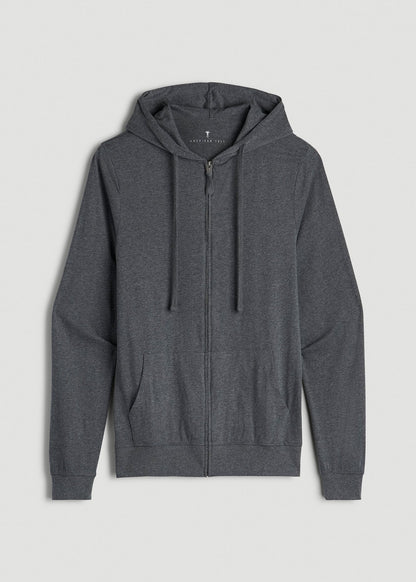 Long Sleeve Full Zip Jersey Hoodie for Tall Men in Charcoal Mix