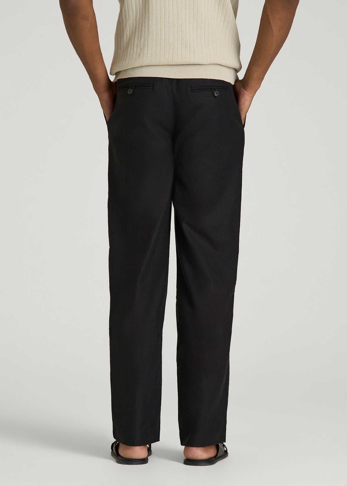 Stretch Cotton Linen Blend Pull-On Pants for Tall Men in Black