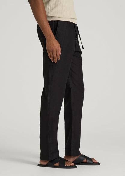 Stretch Cotton Linen Blend Pull-On Pants for Tall Men in Black