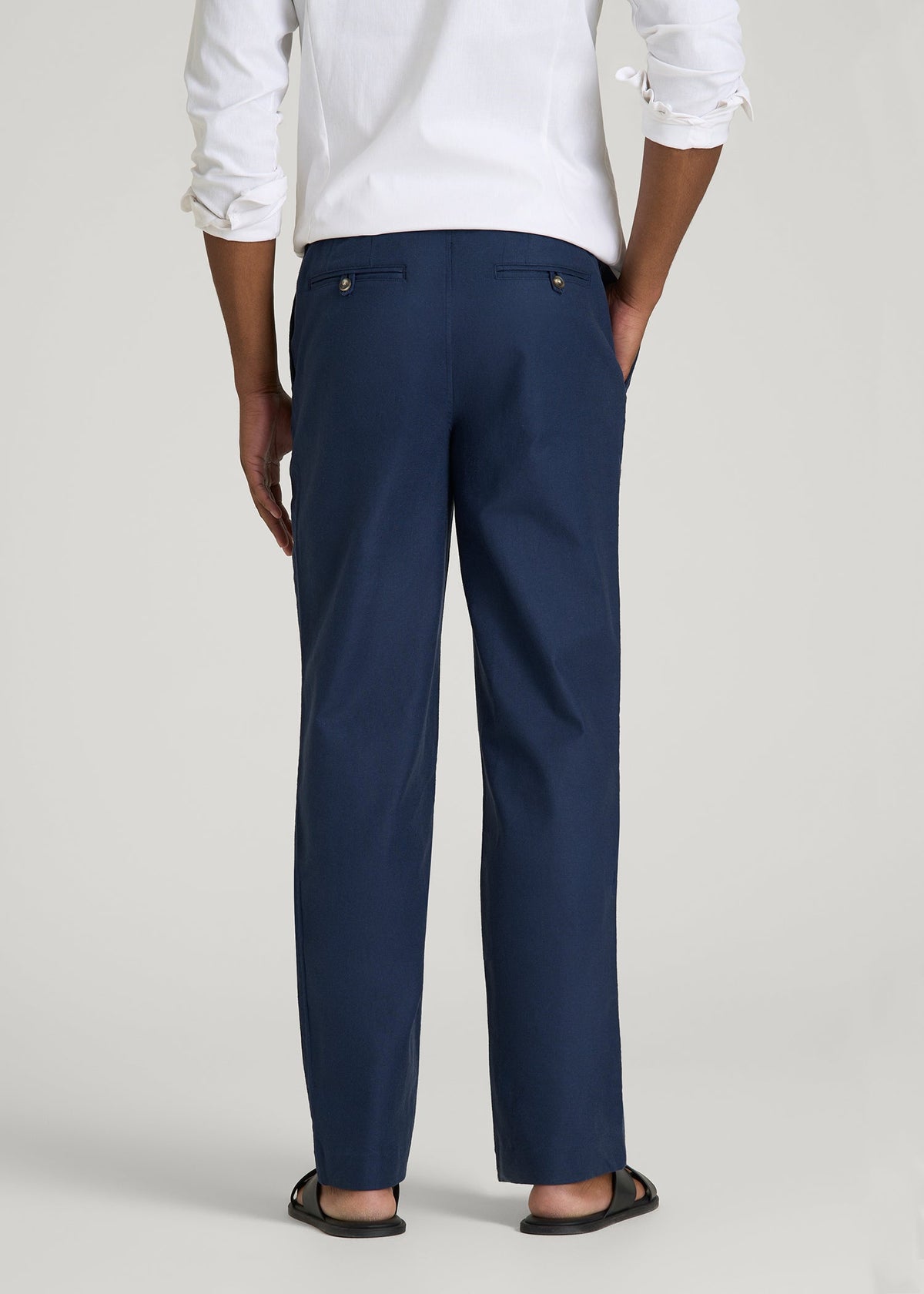 Stretch Cotton Linen Blend Pull-On Pants for Tall Men in Navy Blue