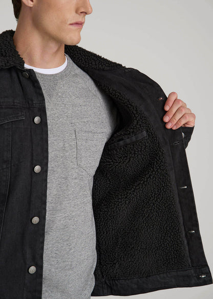 Denim Sherpa Jacket for Tall Men in Onyx Black Wash