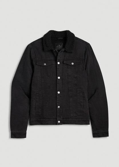Denim Sherpa Jacket for Tall Men in Onyx Black Wash