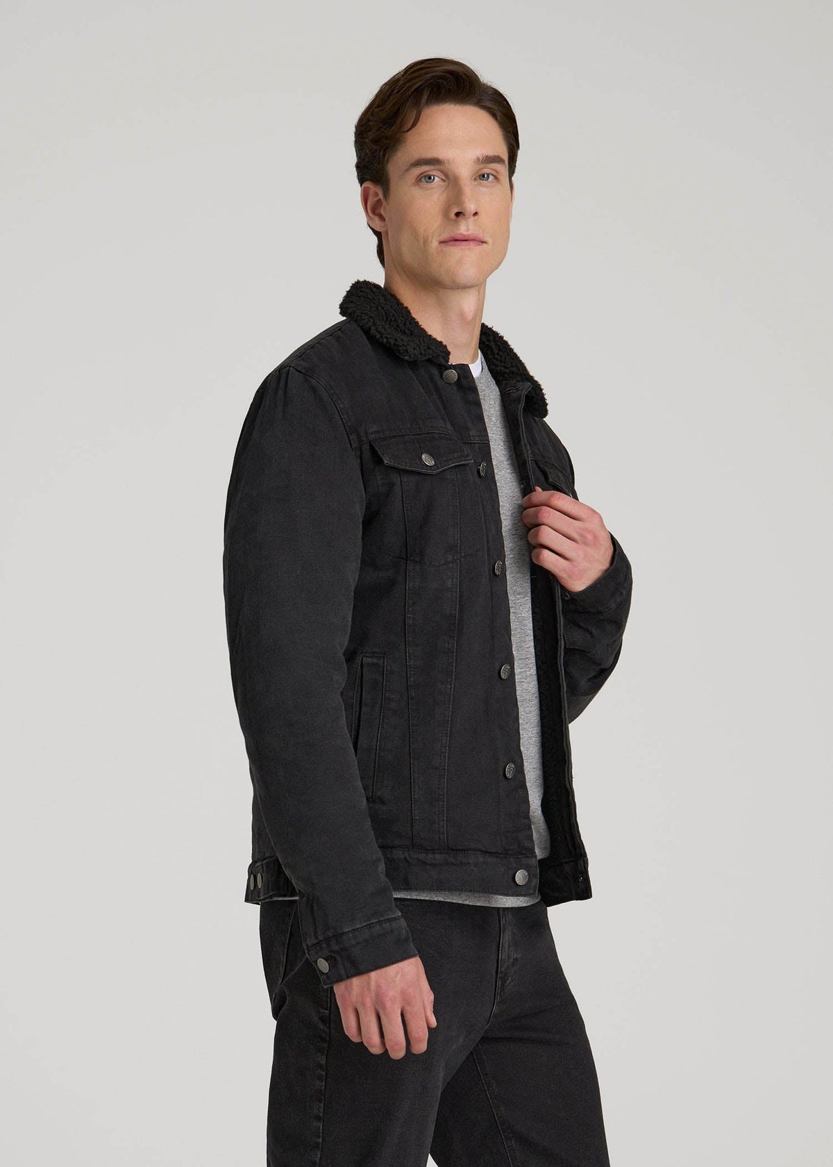 Denim Sherpa Jacket for Tall Men in Onyx Black Wash