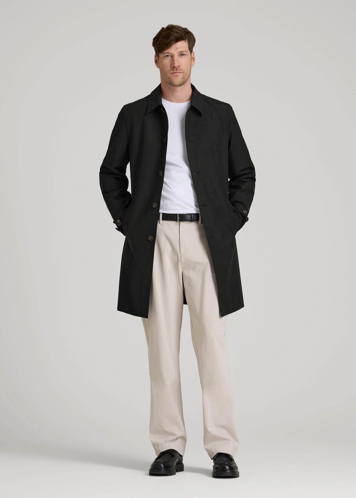 Minimalist Trench Coat for Tall Men in Black