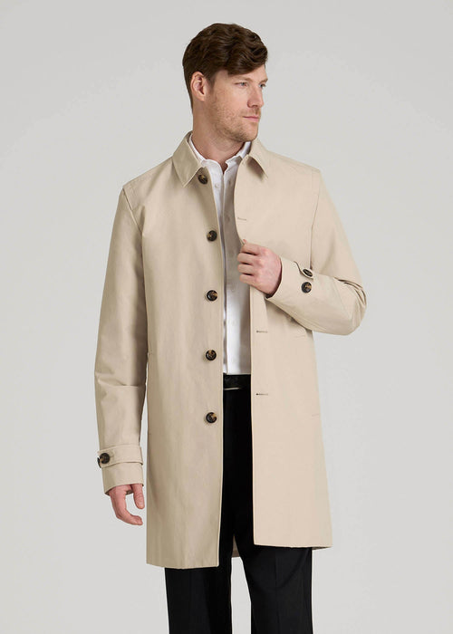 Minimalist Trench Coat for Tall Men in Light Khaki