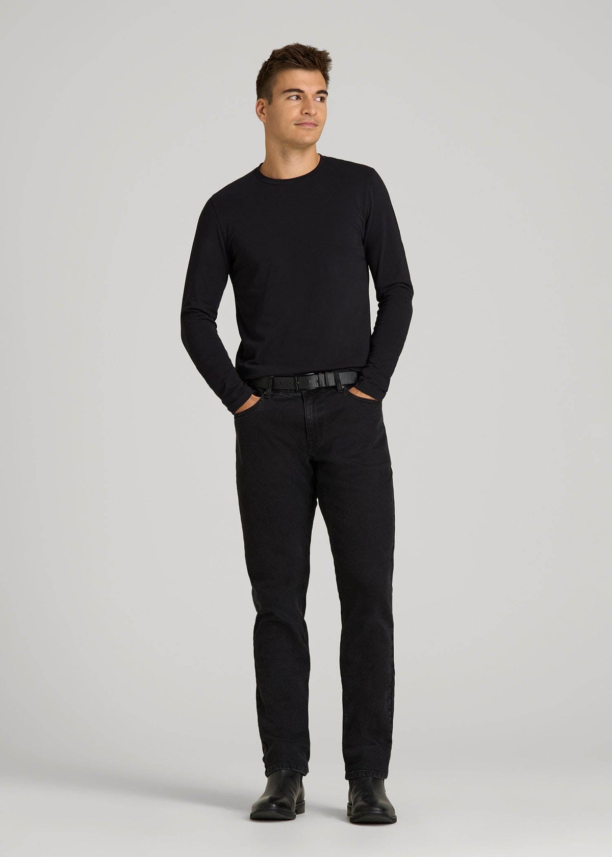 The Essential Modern Fit Crewneck Long Sleeve Tee for Tall Men in Black