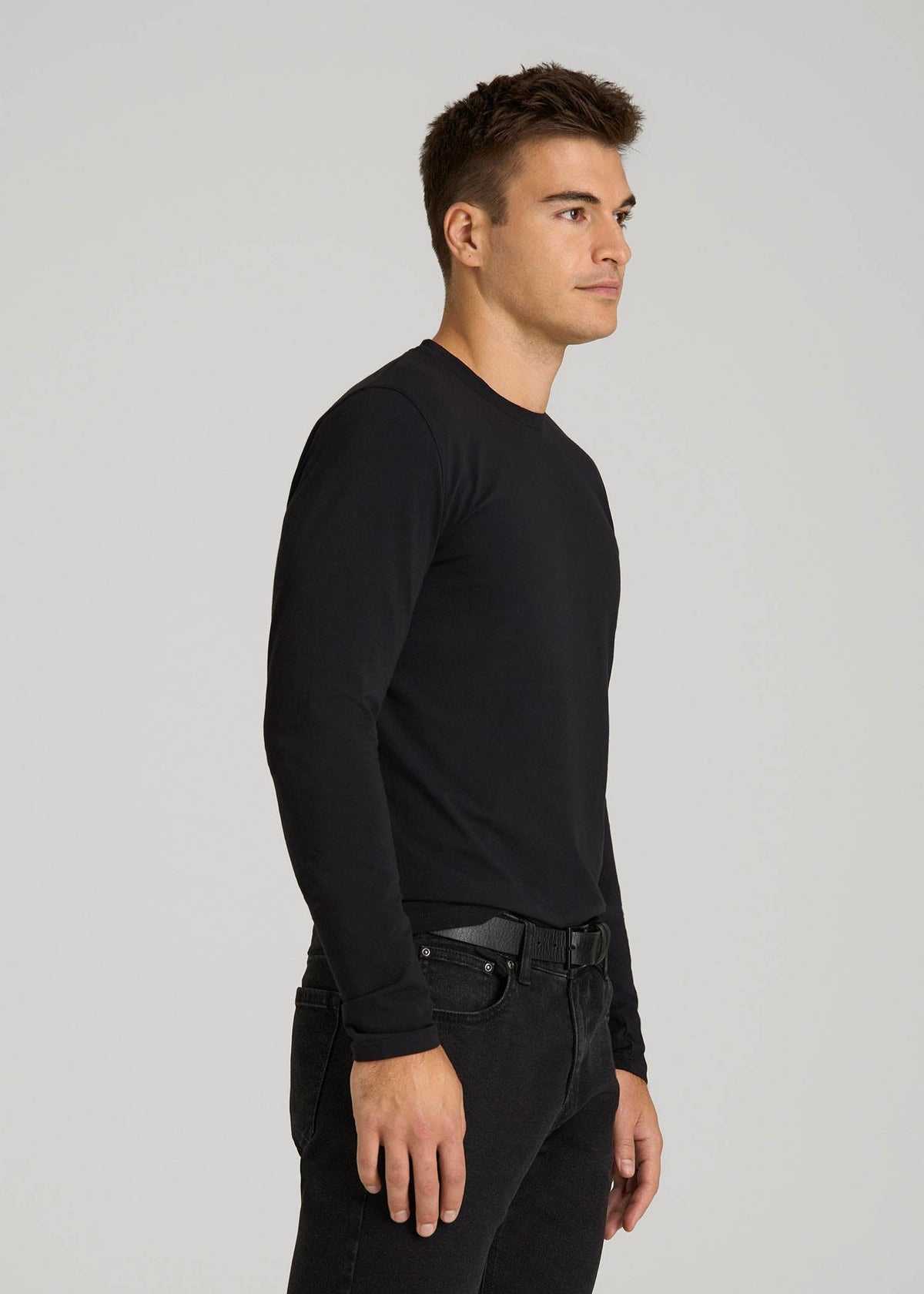 The Essential Modern Fit Crewneck Long Sleeve Tee for Tall Men in Black