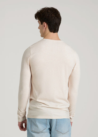 The Essential Modern Fit Crewneck Long Sleeve Tee for Tall Men in Heathered Oatmeal