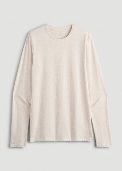 The Essential Modern Fit Crewneck Long Sleeve Tee for Tall Men in Heathered Oatmeal