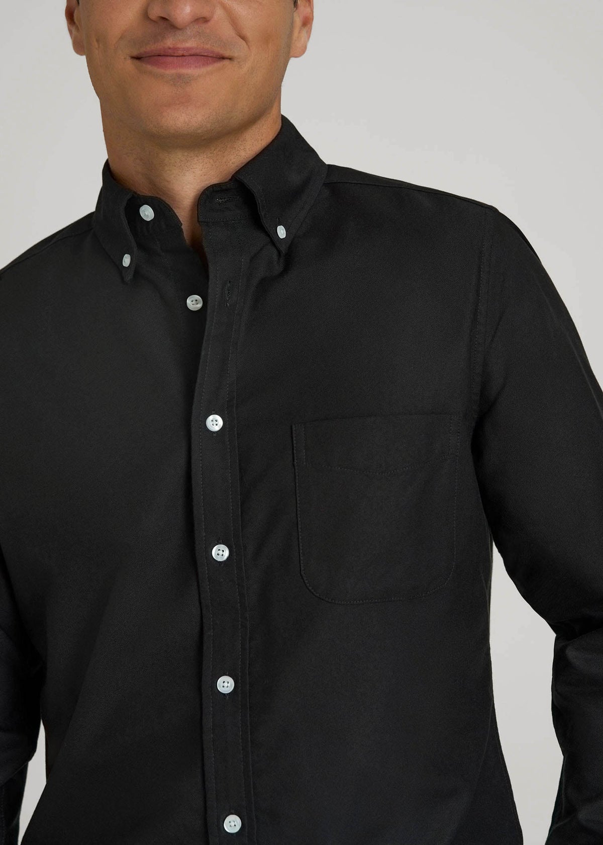 Oxford Cloth Button Down Shirt for Tall Men in Deep Black