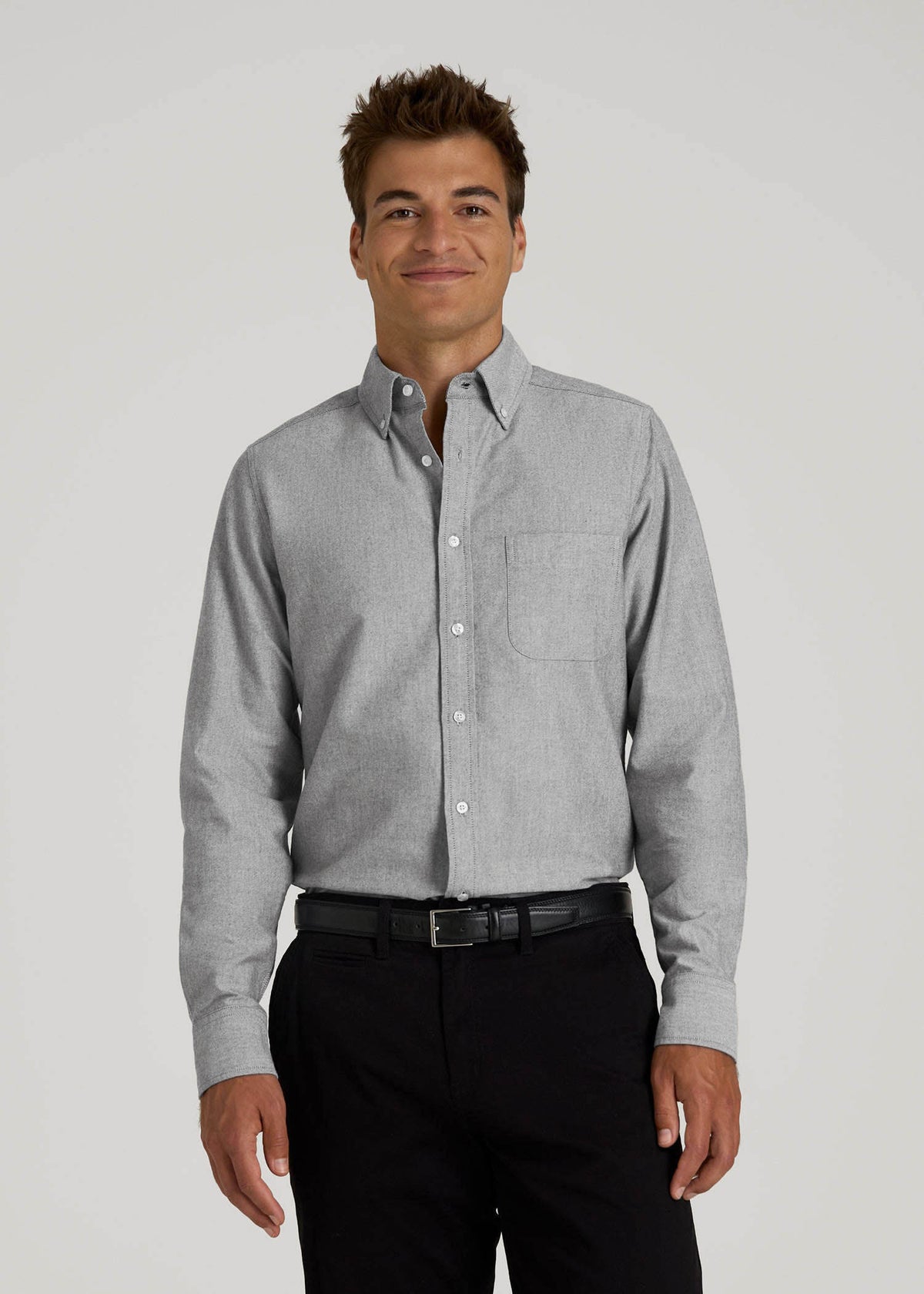 Oxford Cloth Button Down Shirt for Tall Men in Formal Grey