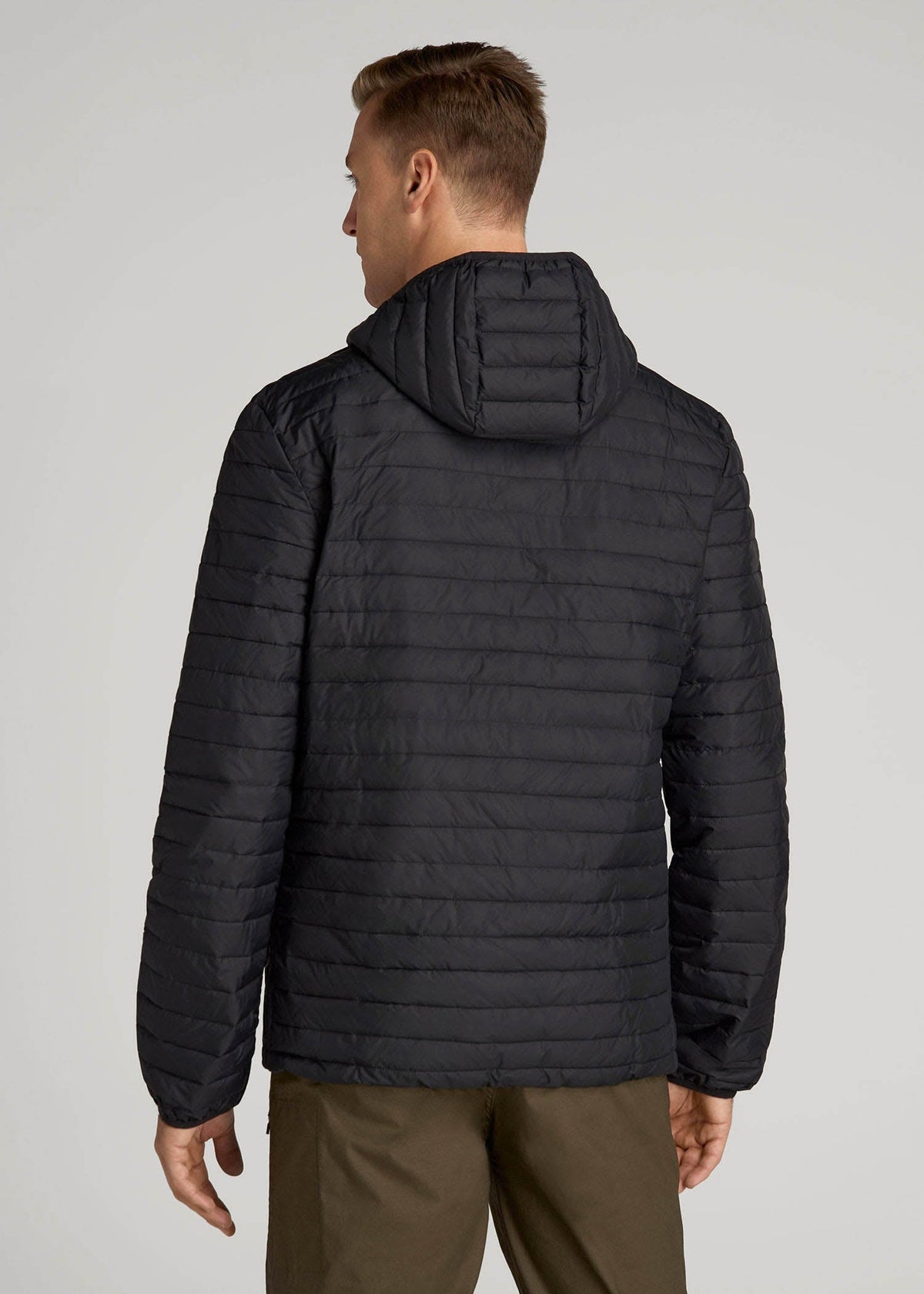 Packable Puffer Jacket for Tall Men in Black