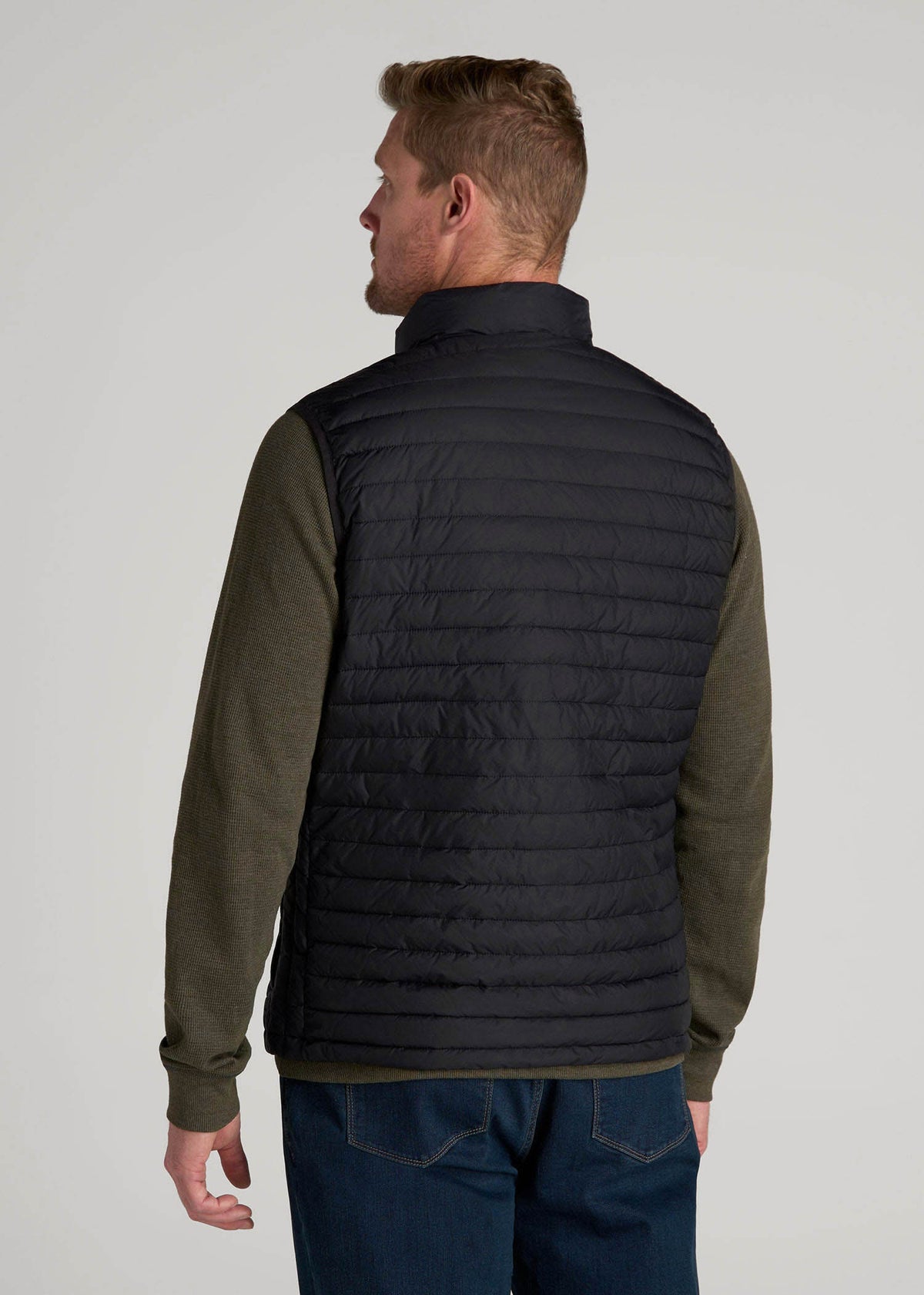 Packable Puffer Vest for Tall Men in Black