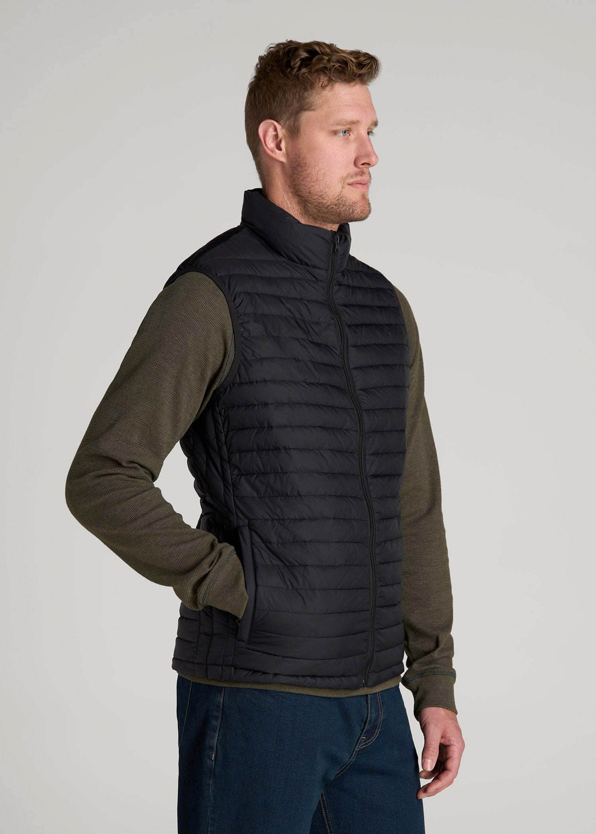 Packable Puffer Vest for Tall Men in Black