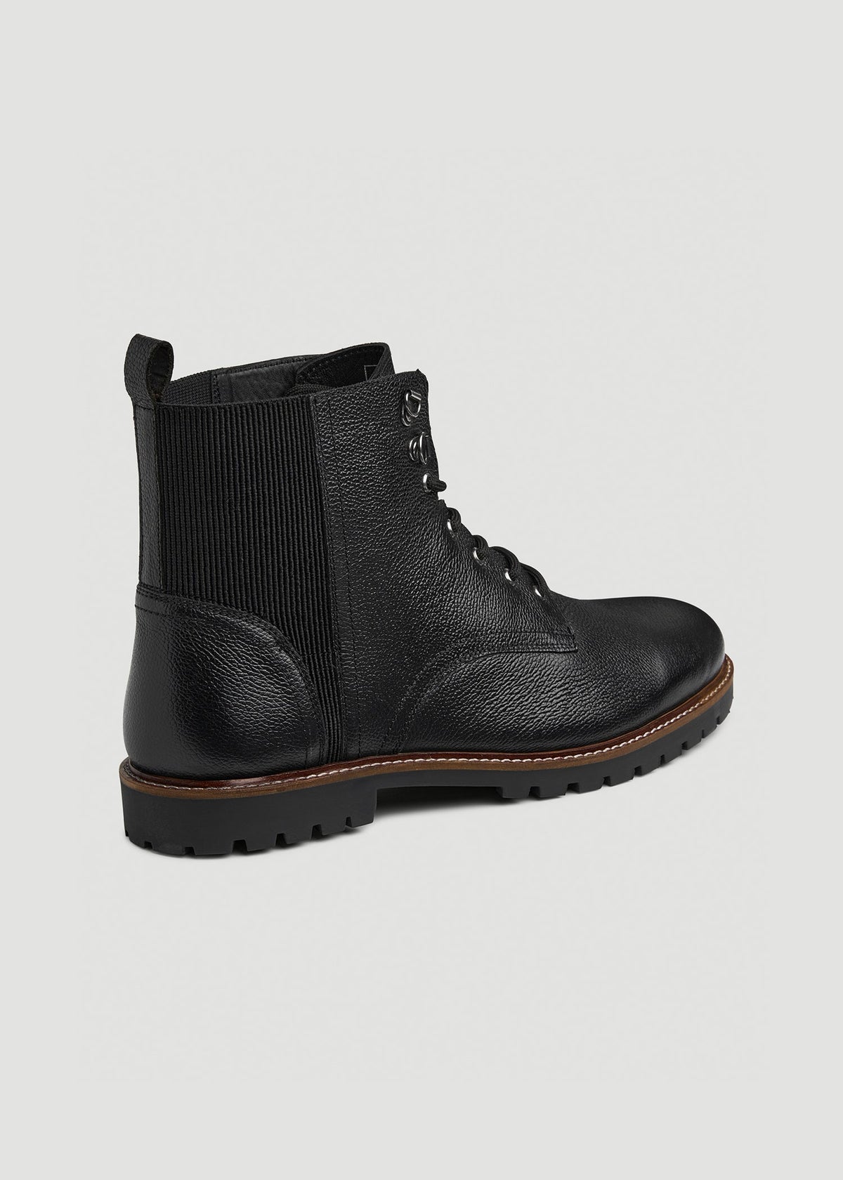 Pebbled Leather Lace-Up Boots for Tall Men in Black