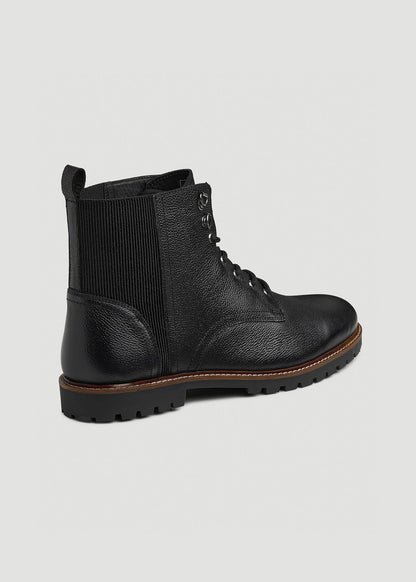 Pebbled Leather Lace-Up Boots for Tall Men in Black