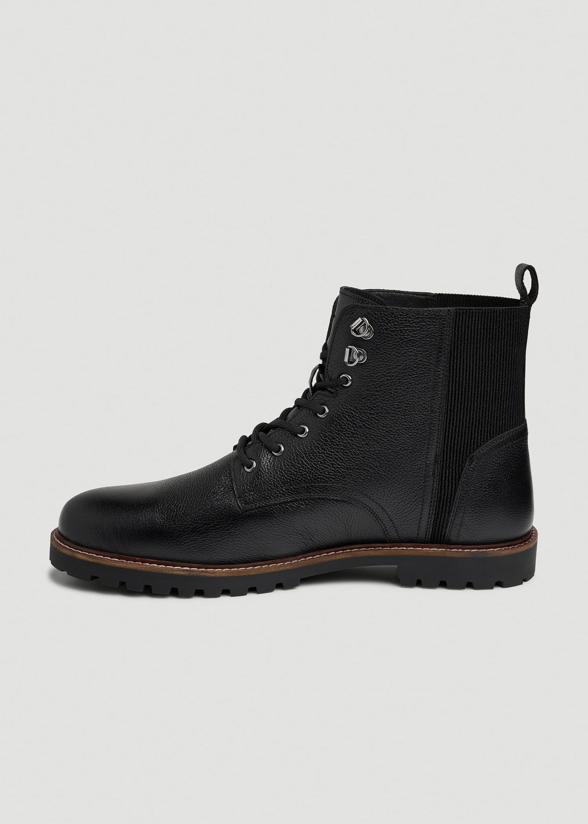 Pebbled Leather Lace-Up Boots for Tall Men in Black