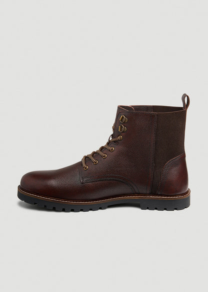 Pebbled Leather Lace-Up Boots for Tall Men in Dark Brown
