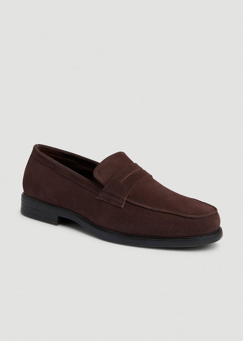 Penny Loafers for Tall Men in Dark Brown Suede
