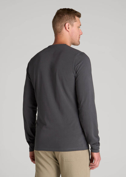 Pima Stretch Knit Henley Shirt for Tall Men in Iron Grey