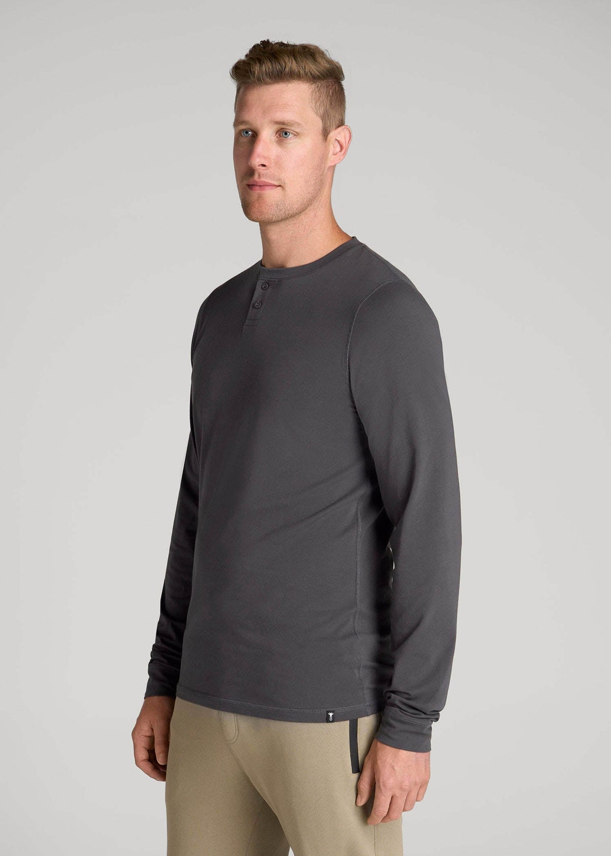 Pima Stretch Knit Henley Shirt for Tall Men in Iron Grey