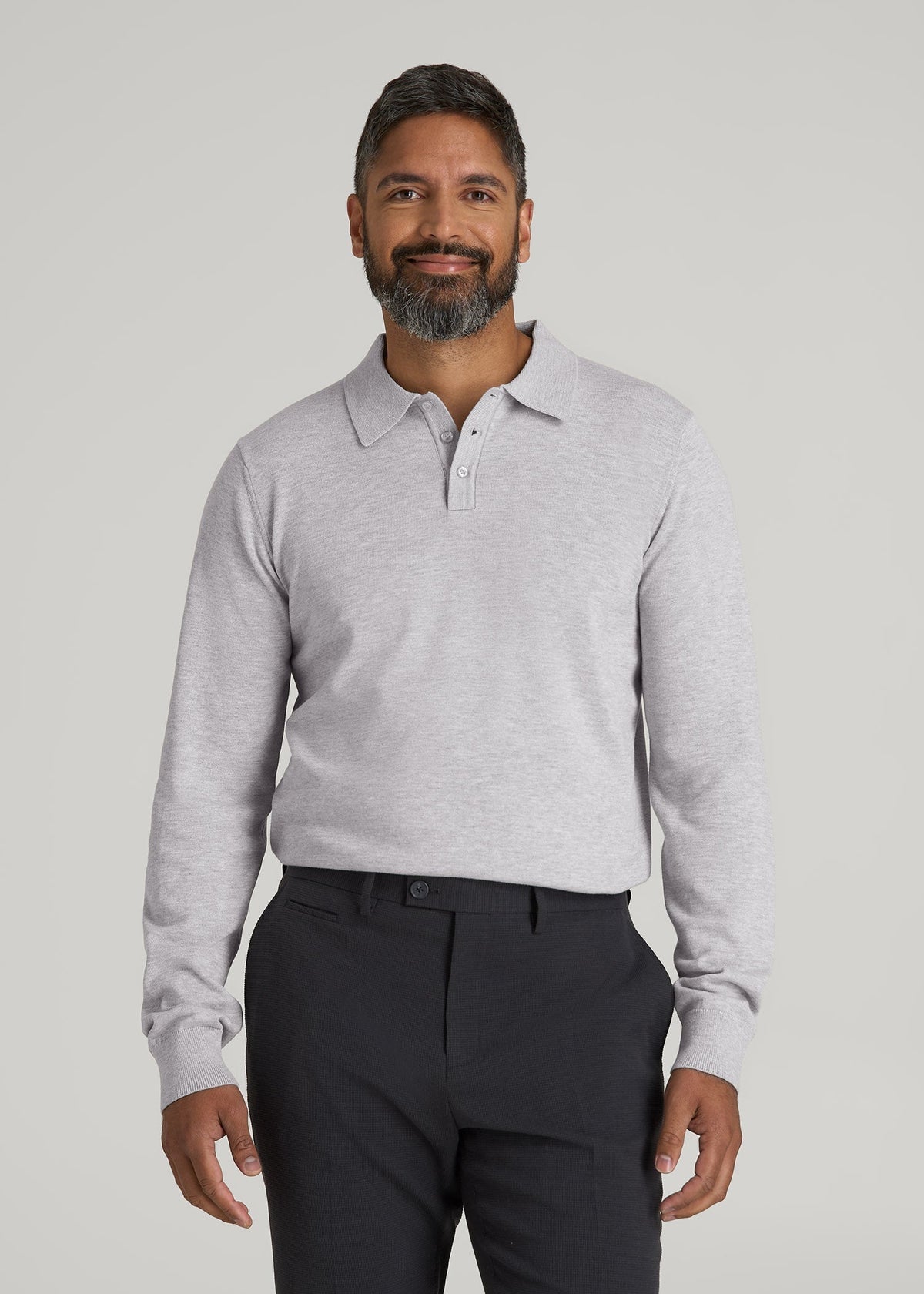 Polo Sweater for Tall Men in Light Grey
