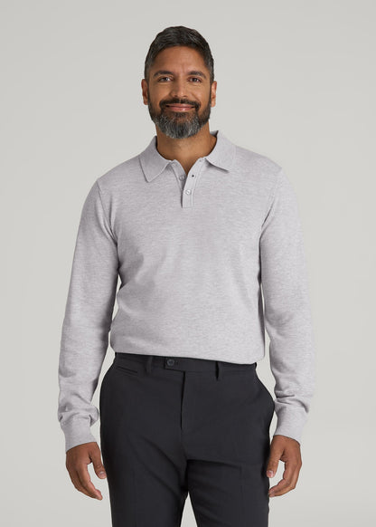 Polo Sweater for Tall Men in Light Grey